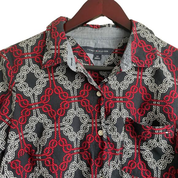 Tommy Hilfiger Women Top S Blue‎ Red Button Up Nautical Print Preppy Academia - Picture 10 of 10